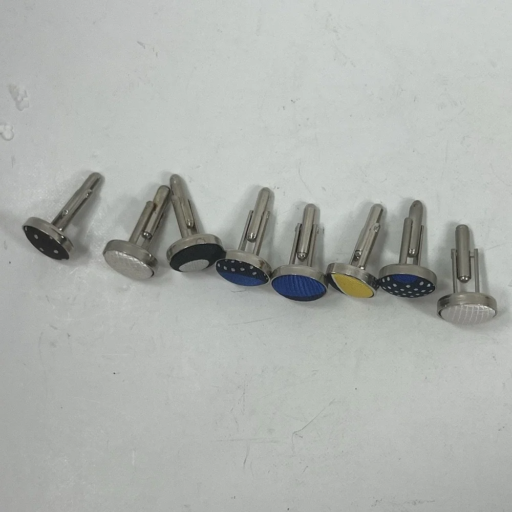 Lot 8 cufflinks Cloth Button Style White, Black, Blue, Yellow Bullet Bk Toggle